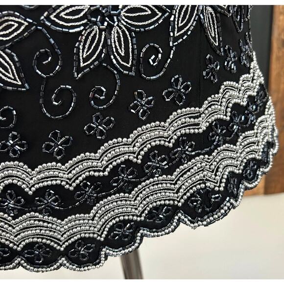 Adrianna Papell Silk Beaded Top L Black Evening Cocktail Scalloped Hem Formal - Picture 7 of 16